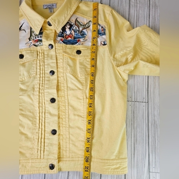 Handmade Forget Me Knot Mermaid Tattoo Flash Jacket in Yellow and Blue Sz XL NWT - Picture 11 of 11